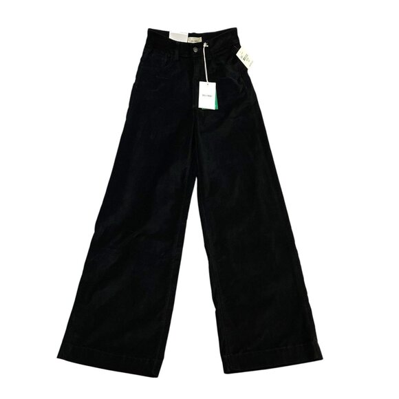 Anthropologie DL1961 Black Velvet Hepburn High Wide Leg Pants Jeans NWT Size 24 - Picture 3 of 5